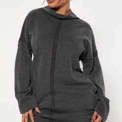 Fashion Nova Moni Sweatshirt Dress - Charcoal