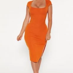 Fashion Nova Brealle Rib Midi Dress - Orange