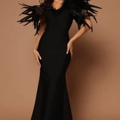 Fashion Nova Alexa Feather Maxi Dress - Black