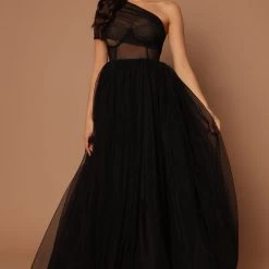 Fashion Nova Aliya Tulle Maxi Dress - Black