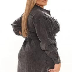 Fashion Nova Overcast Denim Mini Dress - Black -fashion nova dresses Shop 09 22 21Studio1 DM ON 14 12 13 57 HF21G113 Black 0684 PLUS WG