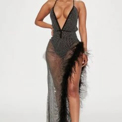 Fashion Nova Elysa Embellished Fishnet Maxi Dress - Black