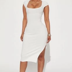 Fashion Nova Brealle Rib Midi Dress - White