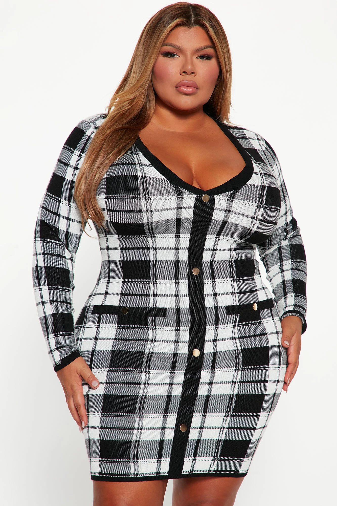 Fashion Nova Places To Be Plaid Mini Dress - Black/White 6 Fashion Nova Places To Be Plaid Mini Dress - Black/White - Image 4
