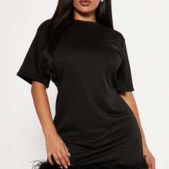 Fashion Nova Piper Feather Mini Dress - Black