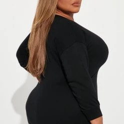 Fashion Nova Sandie Sweatshirt Dress - Black -fashion nova dresses Shop 09 26 22Studio1 KJ DJ 11 53 39 16 CFD1357LA Black 3353 PLUS PB