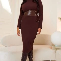 Fashion Nova Like Good Times Midi Dress - Chocolate -fashion nova dresses Shop 09 27 22FallLayers CE 10 12 21 LOOK 3 28298 PB MH PLUS