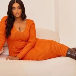 Fashion Nova Kallan Knit Dress - Orange -fashion nova dresses Shop 09 27 22FallLayers CE 10 12 21 LOOK 8 29850 WG MH PLUS