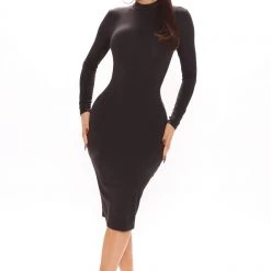 Fashion Nova Feelin It Midi Dress - Black