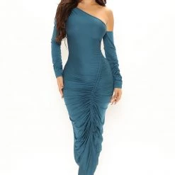 Fashion Nova Ruched By Me Maxi Dress - Teal