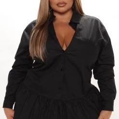 Fashion Nova Reagan Shirt Dress - Black -fashion nova dresses Shop 09 28 21Studio3 RT KG 10 40 58 11 1118 PLUS WG