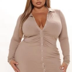 Fashion Nova Nicole Ribbed Shirt Dress - Taupe 16 Fashion Nova Nicole Ribbed Shirt Dress - Taupe -fashion nova dresses Shop 09 28 21Studio3 RT KG 10 54 29 16 HF22A607 Taupe 1161 PLUS EH