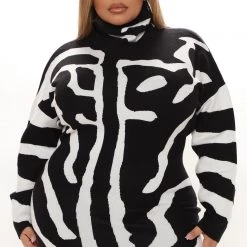 Fashion Nova As You Wish Sweater Mini Dress - Black/White -fashion nova dresses Shop 09 28 21Studio3 RT KG 10 58 01 17 LD10100BFN BlackWhite 1171 PLUS WG