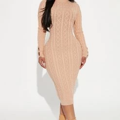 Fashion Nova Kelly Sweater Midi Dress - Khaki