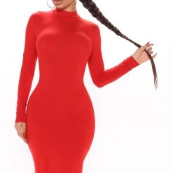 Fashion Nova Feelin It Midi Dress - Red