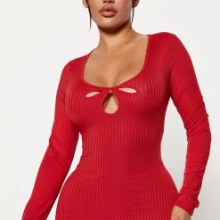 Fashion Nova Julie Ribbed Midi Dress - Red -fashion nova dresses Shop 09 29 22Studio4 CE KP 10 31 48 20 RD47261L Red 2522 PB