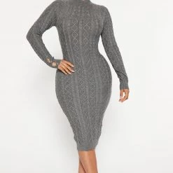 Fashion Nova Kelly Sweater Midi Dress - Charcoal