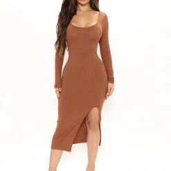 Fashion Nova Find Me Later Midi Dress - Chocolate