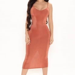 Fashion Nova Add Some Spice Midi Dress - Rust