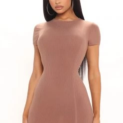 Fashion Nova Kelly Mini Dress - Mocha