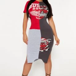 Fashion Nova Hot Rod Midi Dress - Grey/combo