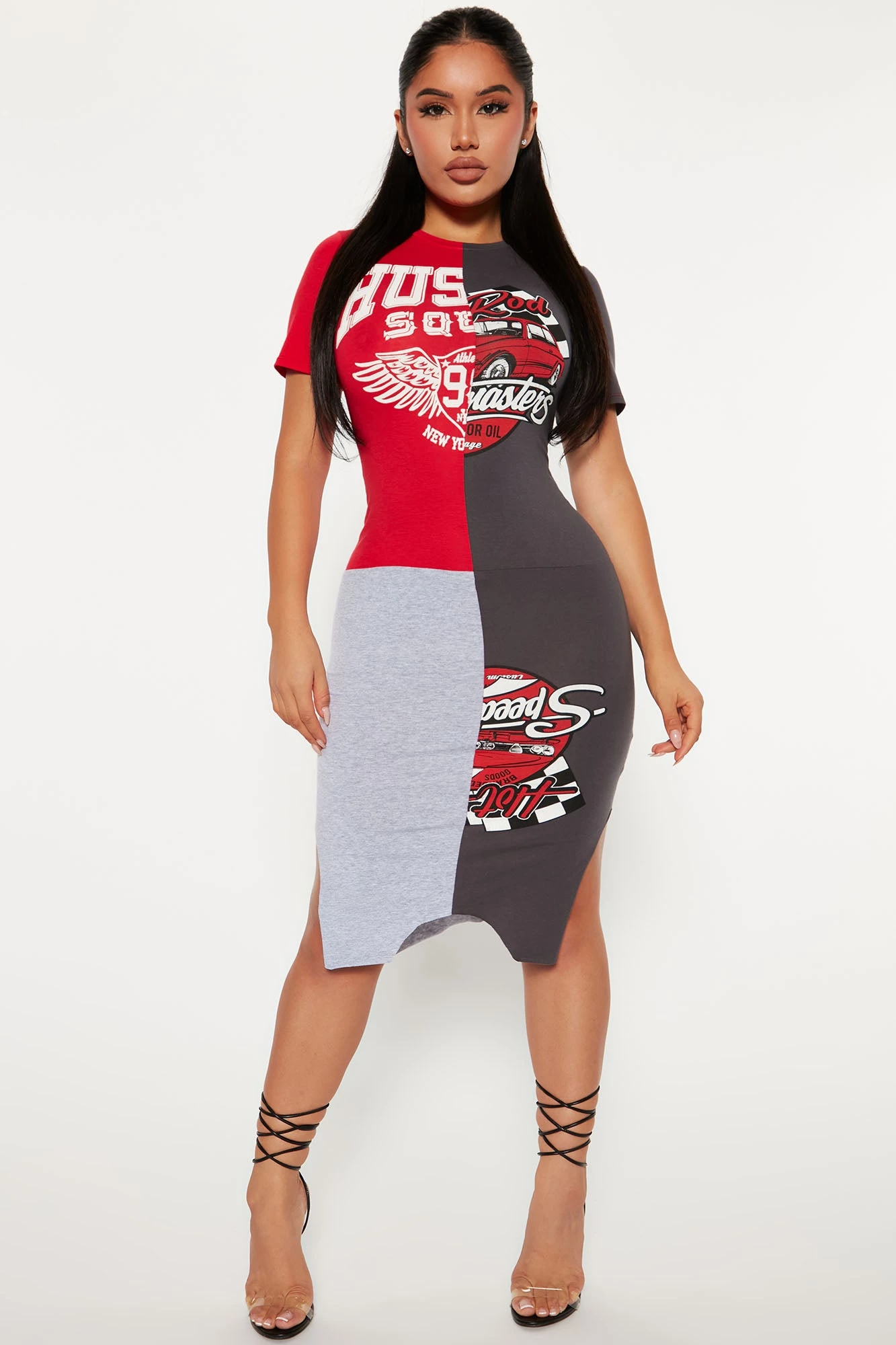 Fashion Nova Hot Rod Midi Dress - Grey/combo 3 Fashion Nova Hot Rod Midi Dress - Grey/combo