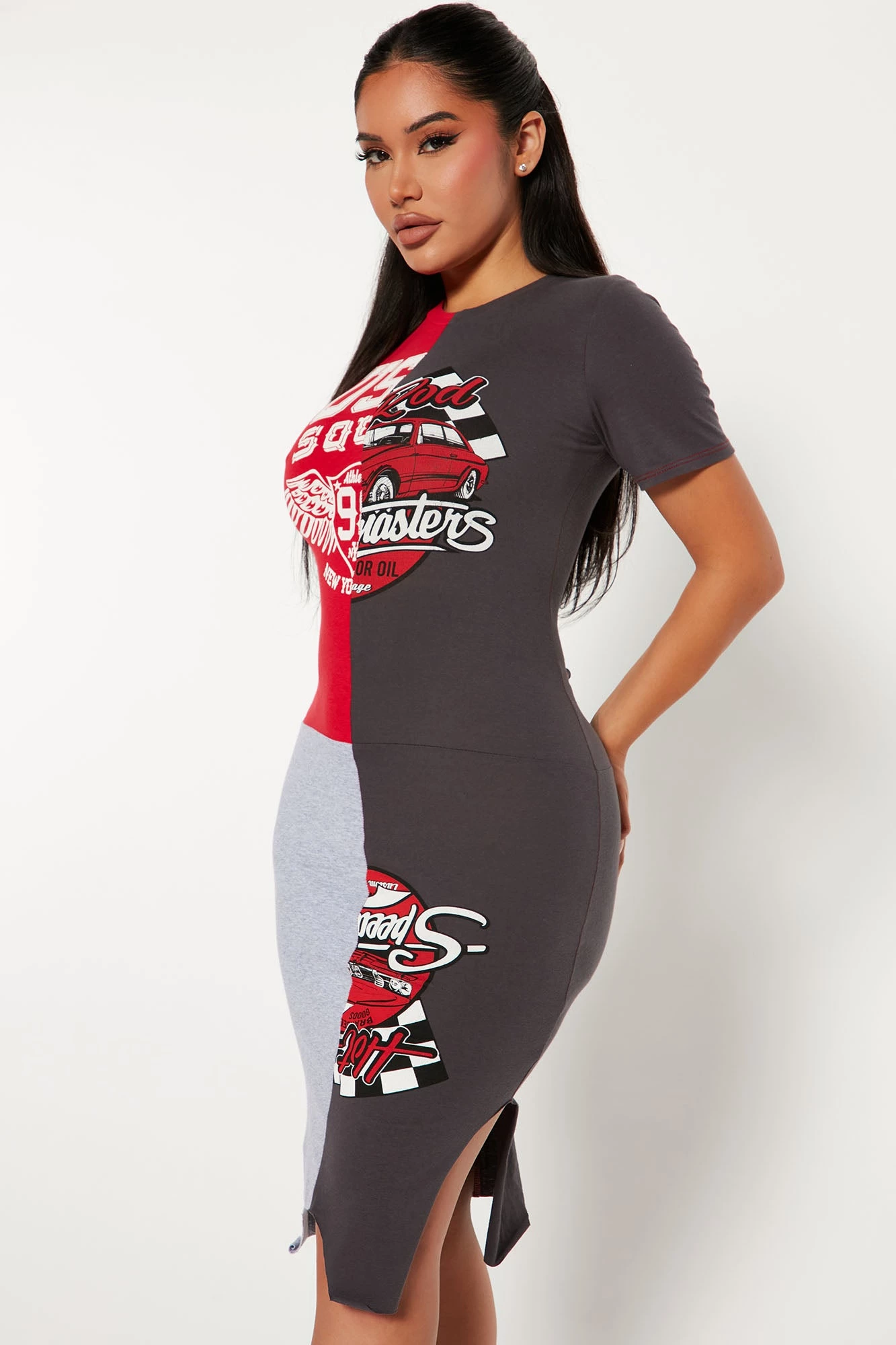 Fashion Nova Hot Rod Midi Dress - Grey/combo 5 Fashion Nova Hot Rod Midi Dress - Grey/combo - Image 3