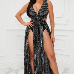 Fashion Nova Reignite The Flame Sequin Maxi Dress - Black/Silver