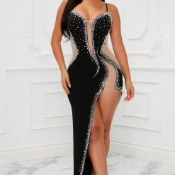 Fashion Nova Look My Way Embellished Maxi Dress - Black