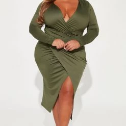 Fashion Nova Eyes On Me Ruched Midi Dress - Olive -fashion nova dresses Shop 10 04 22Studio1 MS IM 12 01 21 29 D10933 Olive 7585 PLUS ES