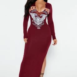 Fashion Nova Rocker Chic Maxi Dress - Burgundy/combo