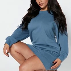 Fashion Nova Sandie Sweatshirt Dress - Blue -fashion nova dresses Shop 10 04 22Studio4 SN KP 13 39 50 60 CFD1357LA Blue 4288 KS