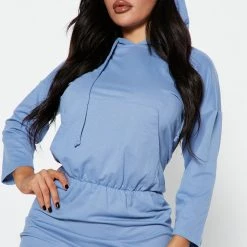 Fashion Nova Brina Hooded Mini Dress - Blue
