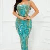 Fashion Nova Raise A Glass Sequin Maxi Dress - Jade/Combo