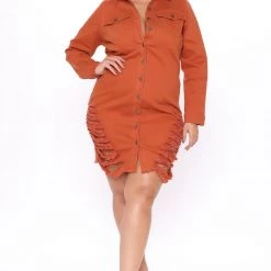 Fashion Nova Not Stressing Over You Denim Mini Dress - Rust -fashion nova dresses Shop 10 05 20Studio3 EF JH 14 26 48 70 DS3213R Rust 0551 PLUS NT