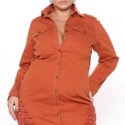 Fashion Nova Not Stressing Over You Denim Mini Dress - Rust -fashion nova dresses Shop 10 05 20Studio3 EF JH 14 26 50 70 DS3213R Rust 0553 PLUS NT
