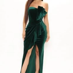 Fashion Nova J'adore You Velvet Maxi Dress - Hunter