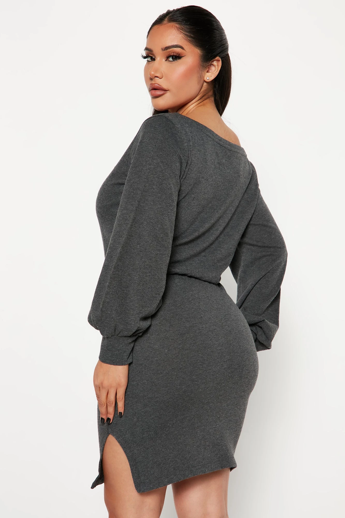 Fashion Nova Kelley Off Shoulder Mini Dress - Charcoal 5 Fashion Nova Kelley Off Shoulder Mini Dress - Charcoal - Image 3