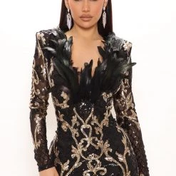 Fashion Nova Magnificent Sequin Mini Dress - Black/Gold