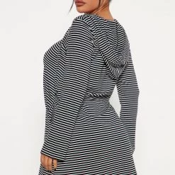 Fashion Nova Hadley Hooded Mini Dress - Black/White -fashion nova dresses Shop 10 06 22Studio4 KJ KP 13 21 44 49 CJD1127LAS BlackWhite 0351 JB