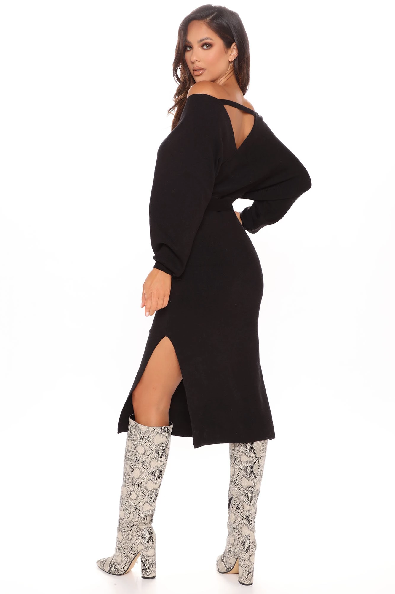 Fashion Nova Wrapped All Around Me Midi Sweater Dress - Black 6 Fashion Nova Wrapped All Around Me Midi Sweater Dress - Black - Image 4