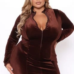 Fashion Nova Chocolate Dream Velvet Mini Dress - Brown -fashion nova dresses Shop 10 07 21Studio4 EF RL 15 18 35 55 AD5469FN Brown 2850 PLUS DC