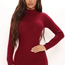 Fashion Nova Make A Move Mock Neck Mini Dress - Wine