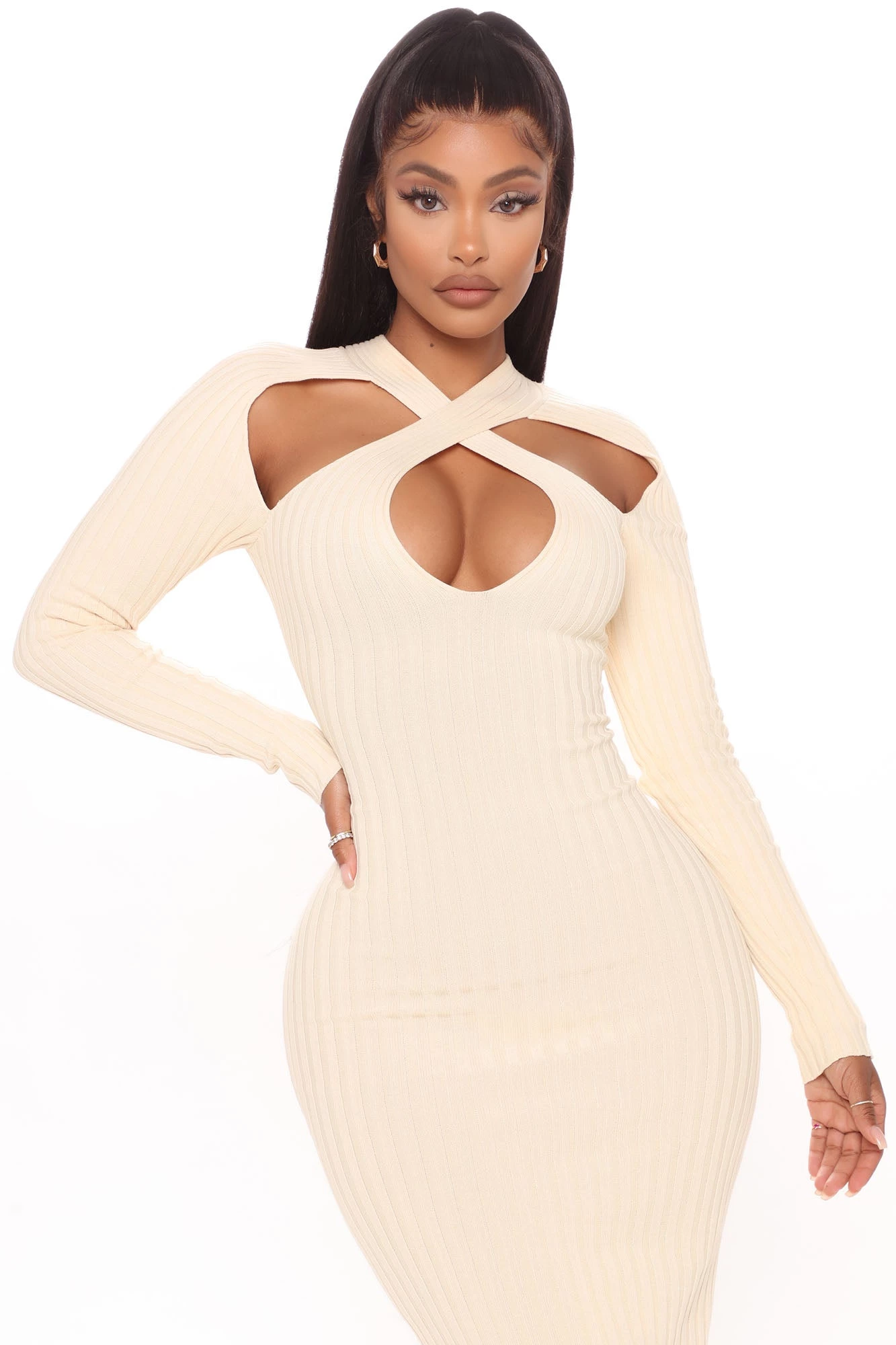 Fashion Nova Caught Looking Sweater Midi Dress - Cream 4 Fashion Nova Caught Looking Sweater Midi Dress - Cream - Image 2