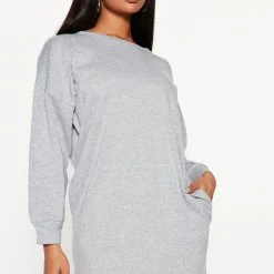 Fashion Nova Sandie Sweatshirt Dress - Heather Grey
