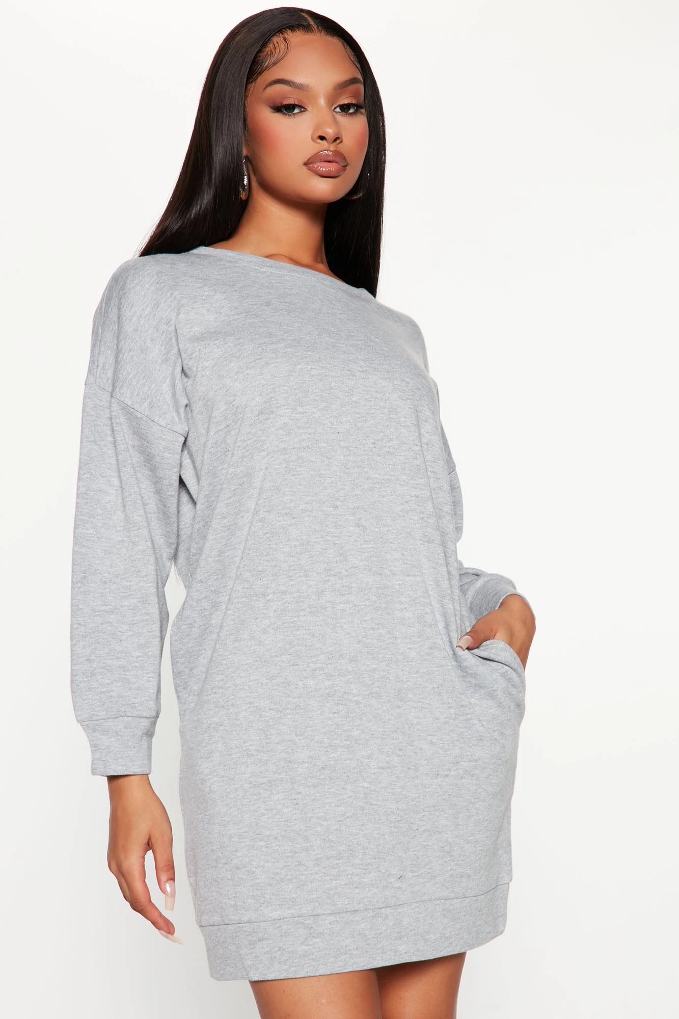 Fashion Nova Sandie Sweatshirt Dress - Heather Grey 3 Fashion Nova Sandie Sweatshirt Dress - Heather Grey