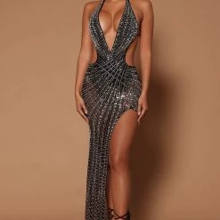 Fashion Nova Beverly Embellished Maxi Dress - Black