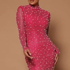 Fashion Nova Shayla Pearl Embellished Mini Dress - Pink