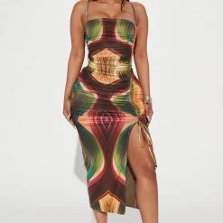 Fashion Nova Caught In A Dream Midi Dress - Orange/combo