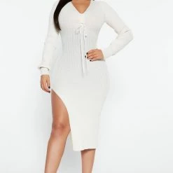 Fashion Nova Erica Sweater Midi Dress - Cream